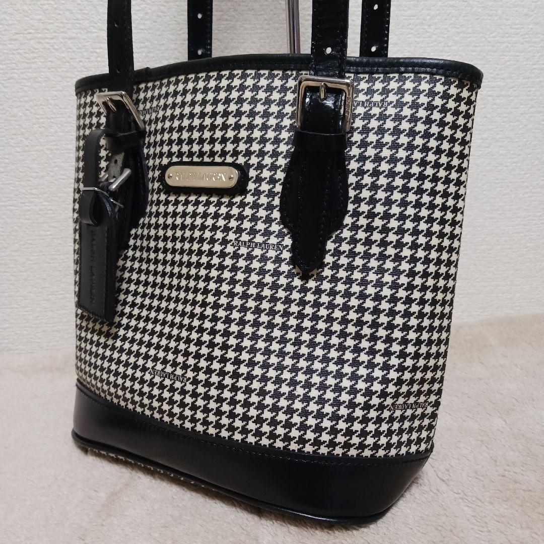 【美品】RALPH LAUREN 千鳥格子PVC×本革レザー切替ショルダーバッグ