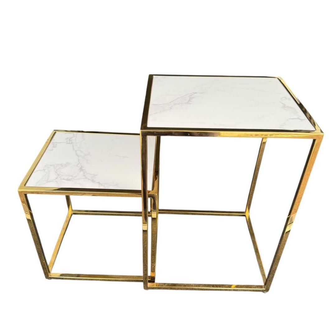 Francfranc レーヌ ネストテーブル2 マーブル×ゴールド 1118-1