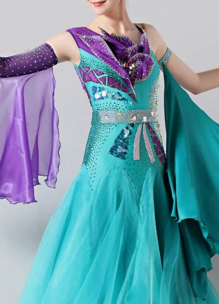 オーダーメイド　社交ダンス衣装　スタンダードドレス　パーティー ターコイズ