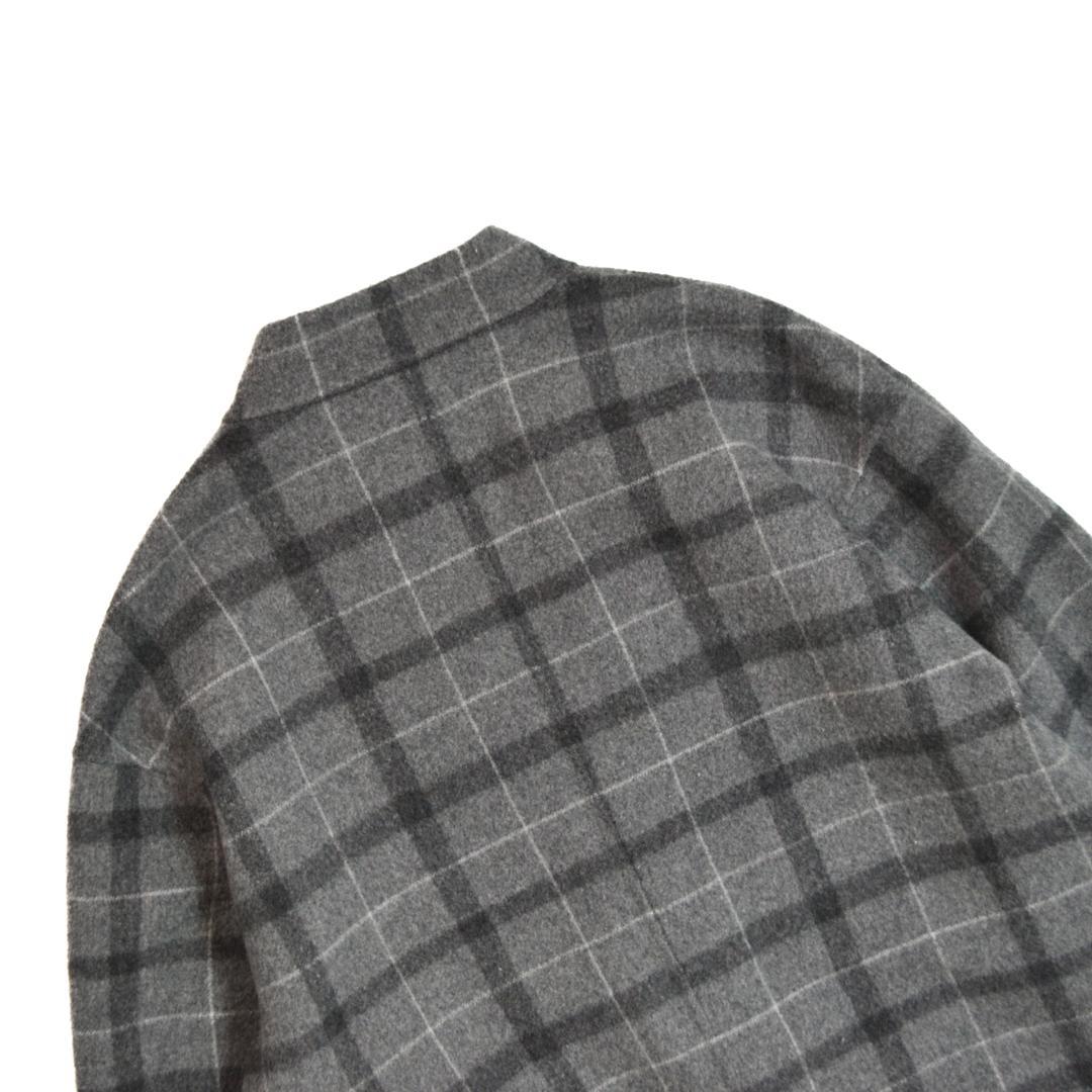 【極美品】theoryセオリー ウール混オーバーサイズチェックノーカラーコートM