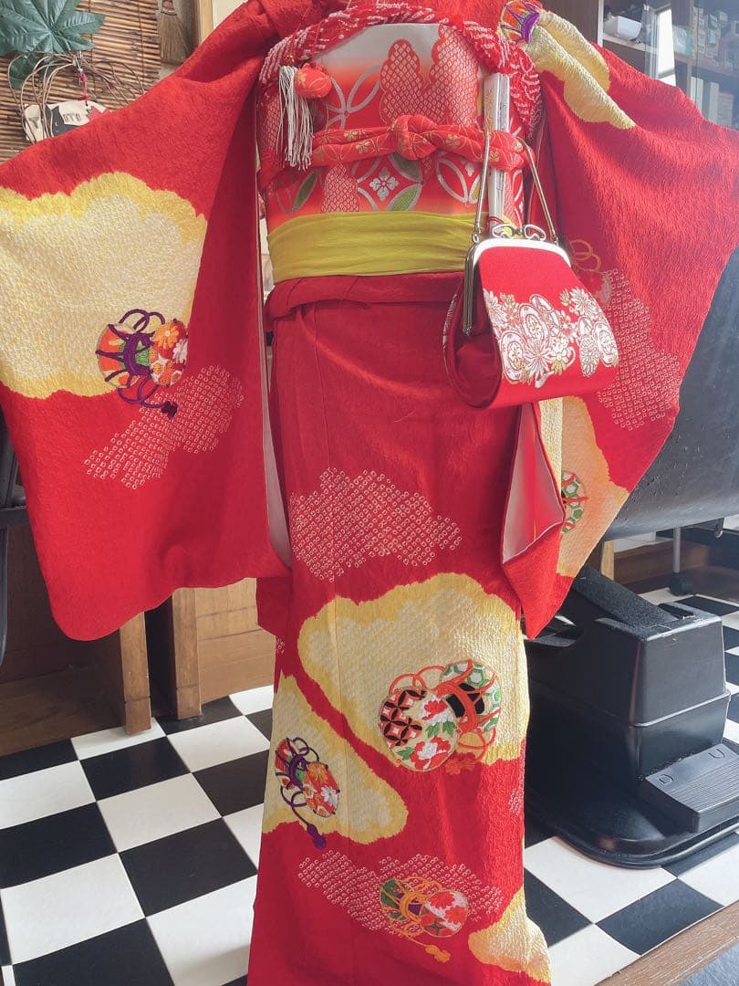 七五三7歳様正絹絞り豪華鞠、鼓刺繍フルセット