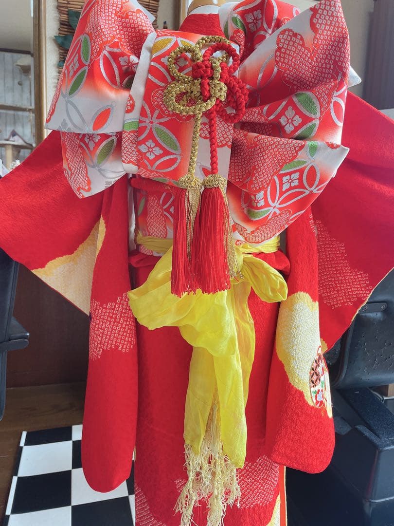 七五三7歳様正絹絞り豪華鞠、鼓刺繍フルセット