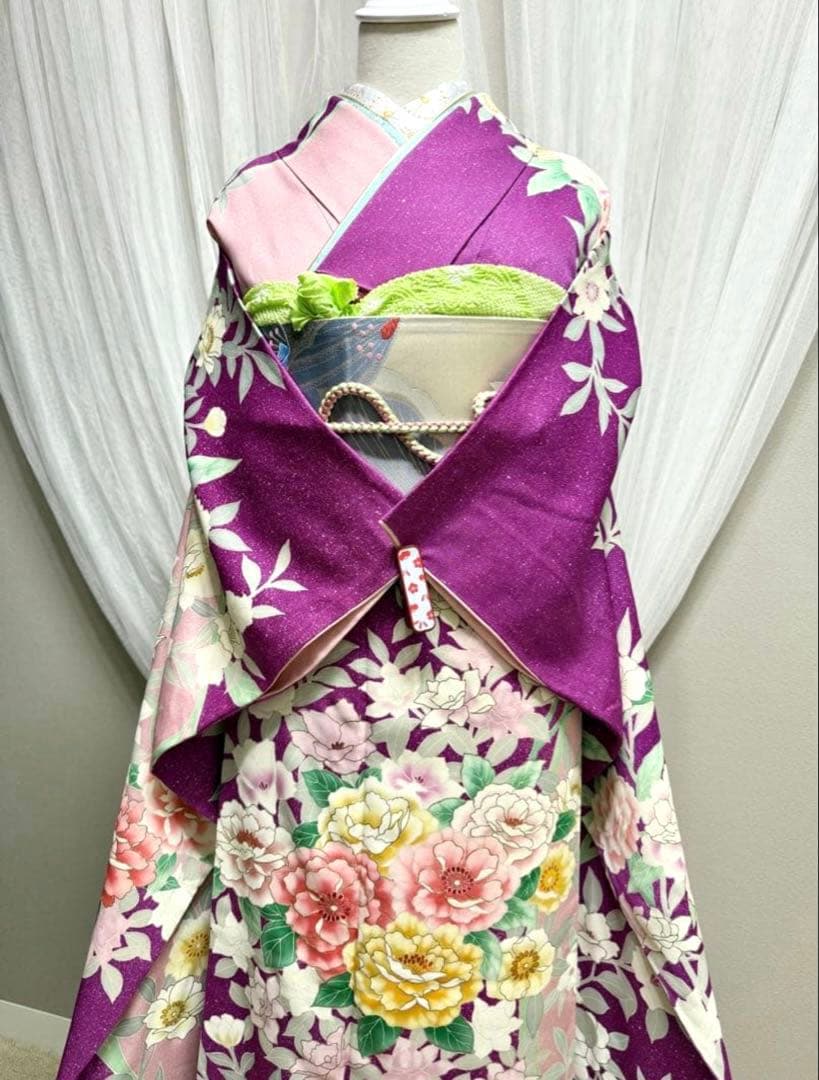 美品　正絹　振袖　単品販売　パープル　ピンク　157〜167cm
