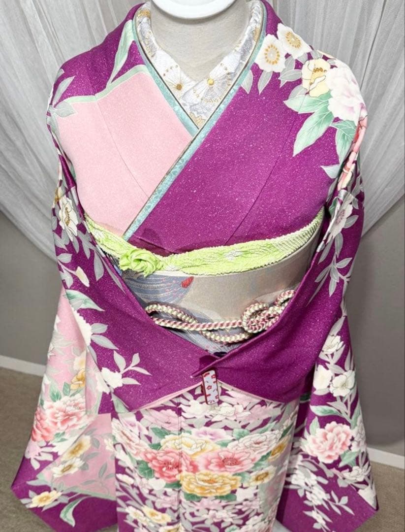 美品　正絹　振袖　単品販売　パープル　ピンク　157〜167cm