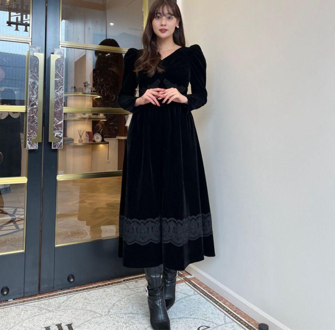 美品✨ハーリップトゥ  Velour Long Dress ブラック