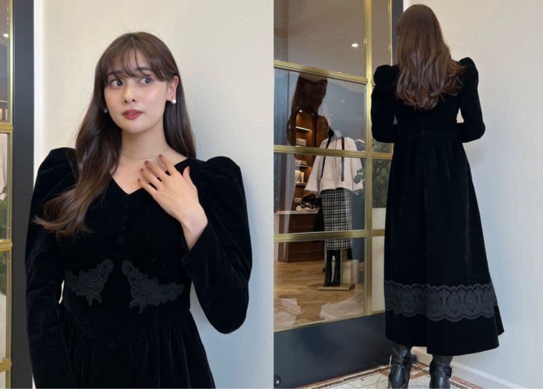 美品✨ハーリップトゥ  Velour Long Dress ブラック