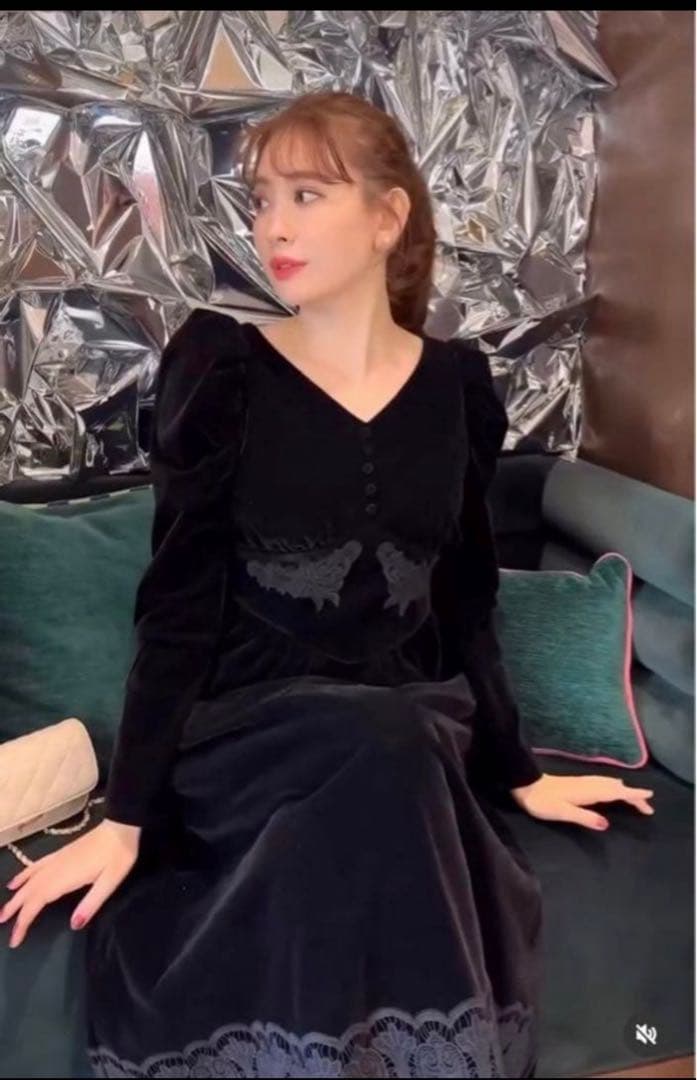 美品✨ハーリップトゥ  Velour Long Dress ブラック