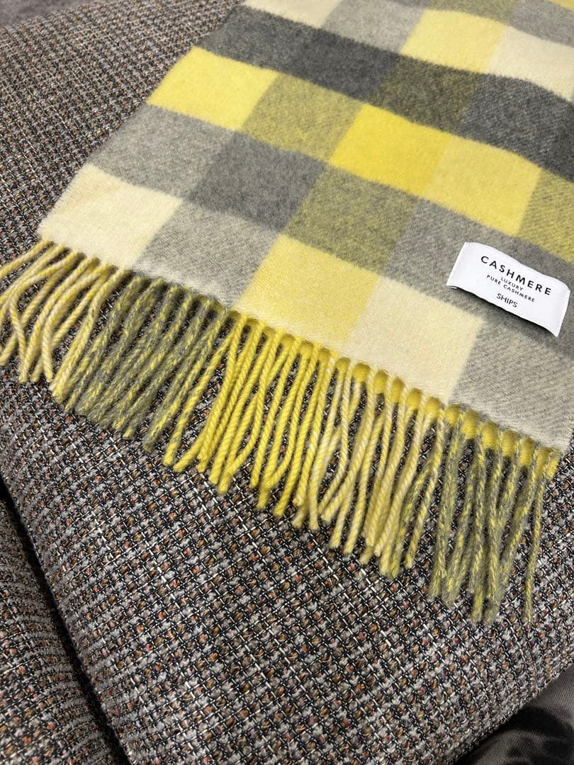 【未使用】　カシミヤ　チェック柄　マフラー SHIPS