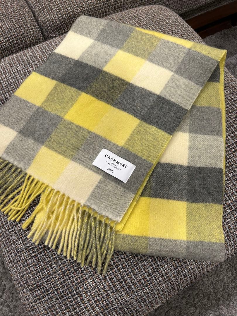 【未使用】　カシミヤ　チェック柄　マフラー SHIPS