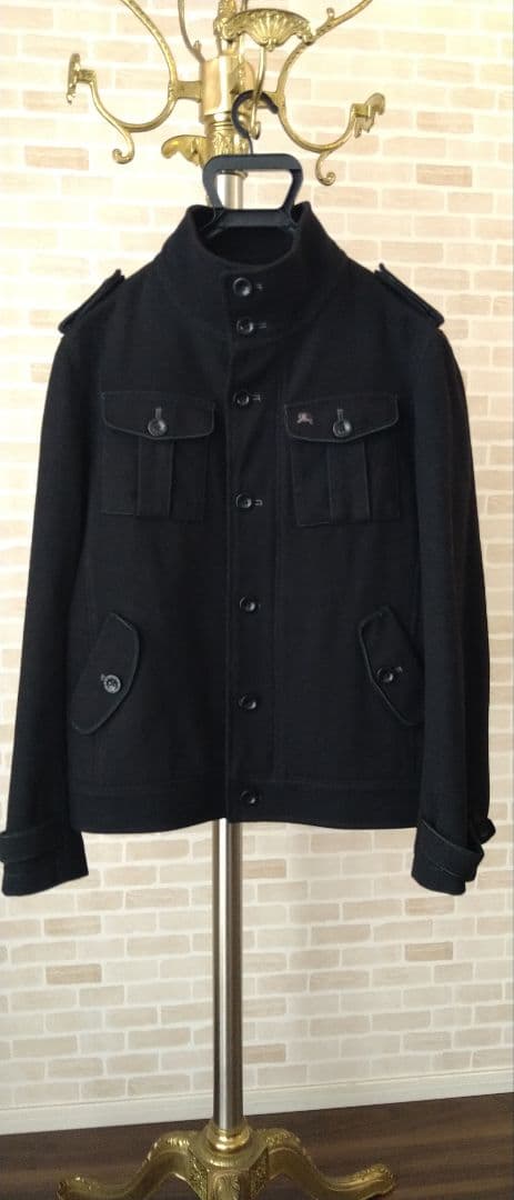 バーバリーブラックレーベル　ウールコート　ジャケット　モノグラム　黒　L 羊毛