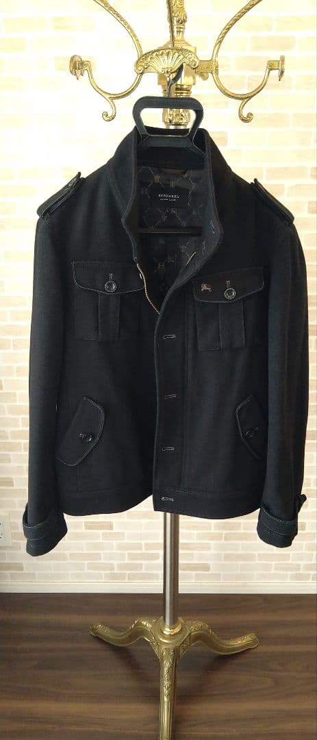 バーバリーブラックレーベル　ウールコート　ジャケット　モノグラム　黒　L 羊毛