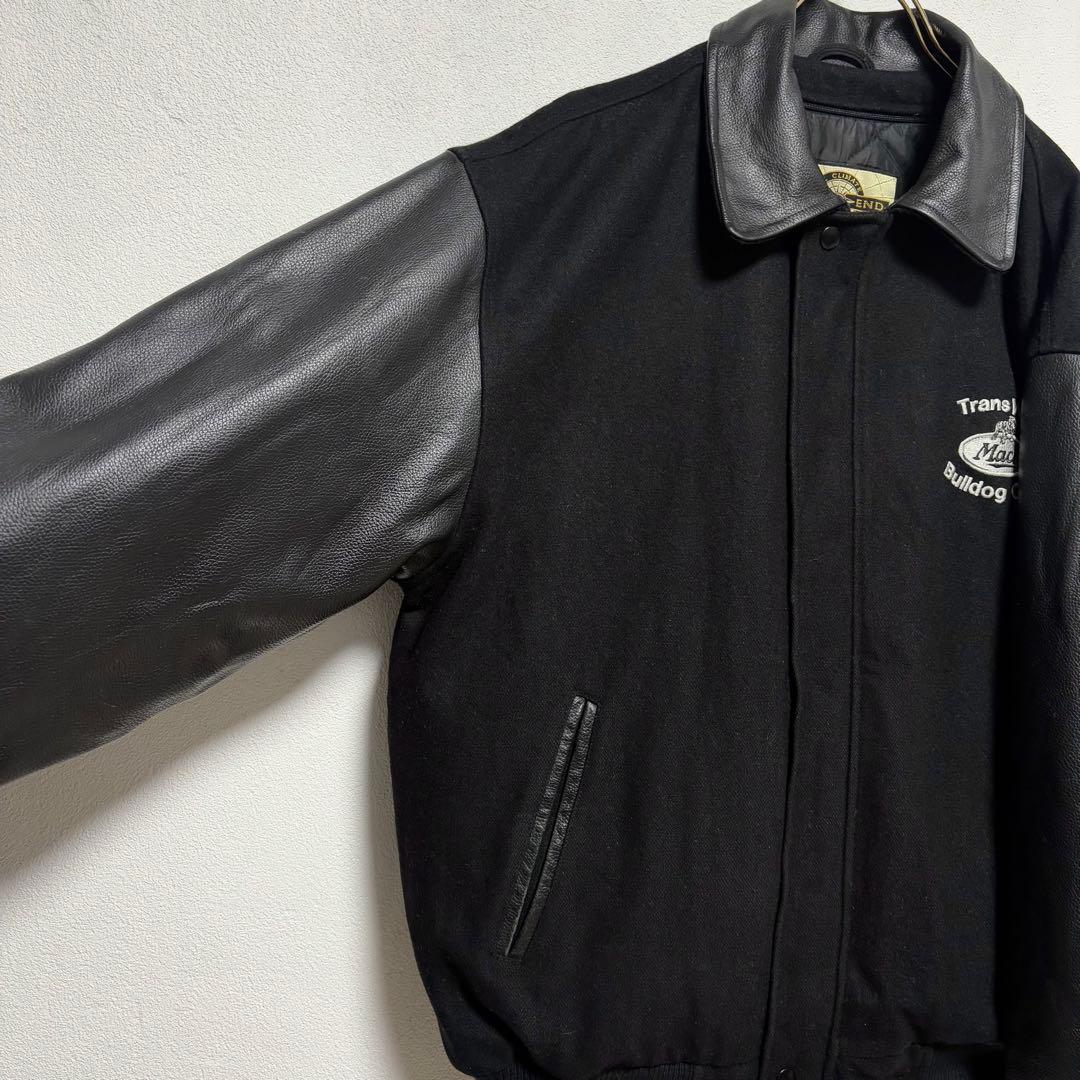 90s ビンテージ スタジャン リアルレザー ウール 本革 黒ブラック サイズM