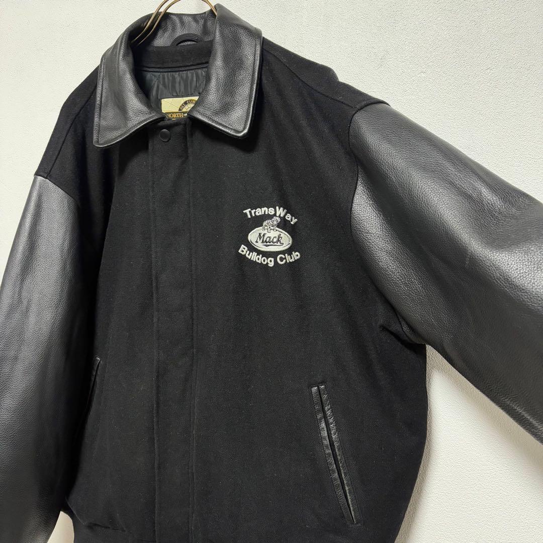 90s ビンテージ スタジャン リアルレザー ウール 本革 黒ブラック サイズM