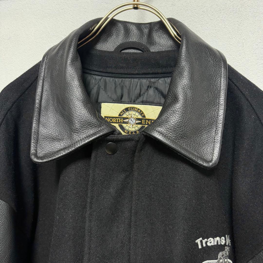 90s ビンテージ スタジャン リアルレザー ウール 本革 黒ブラック サイズM