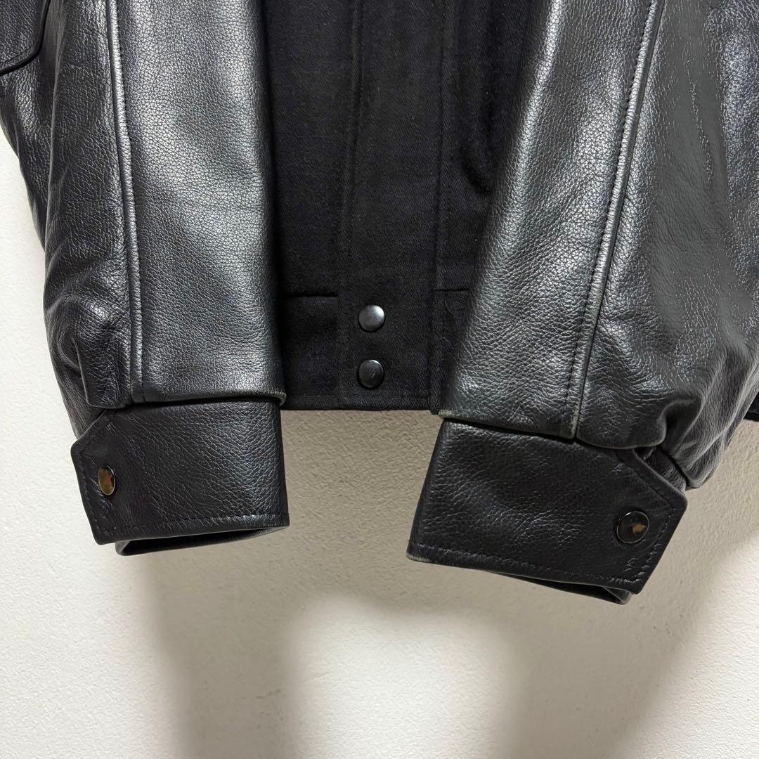 90s ビンテージ スタジャン リアルレザー ウール 本革 黒ブラック サイズM