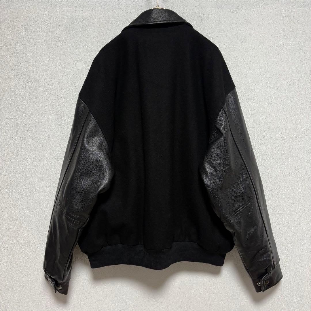 90s ビンテージ スタジャン リアルレザー ウール 本革 黒ブラック サイズM
