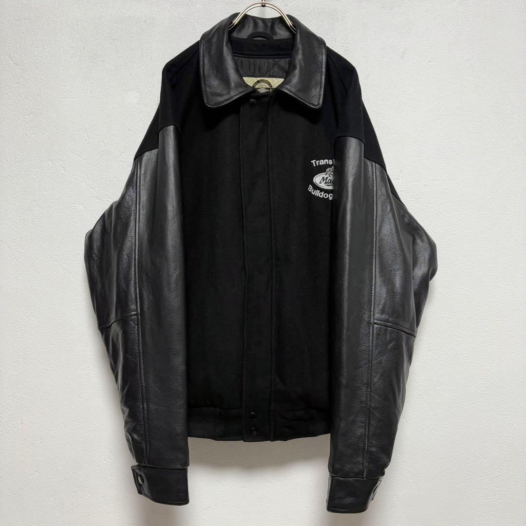 90s ビンテージ スタジャン リアルレザー ウール 本革 黒ブラック サイズM