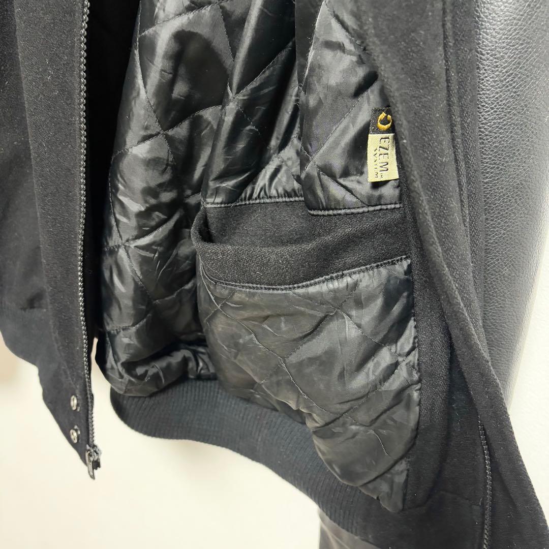 90s ビンテージ スタジャン リアルレザー ウール 本革 黒ブラック サイズM