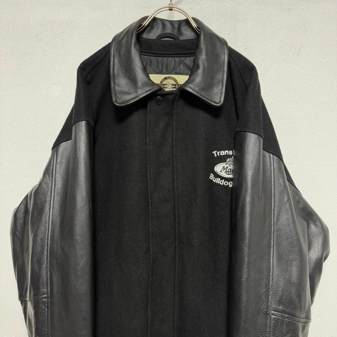 90s ビンテージ スタジャン リアルレザー ウール 本革 黒ブラック サイズM