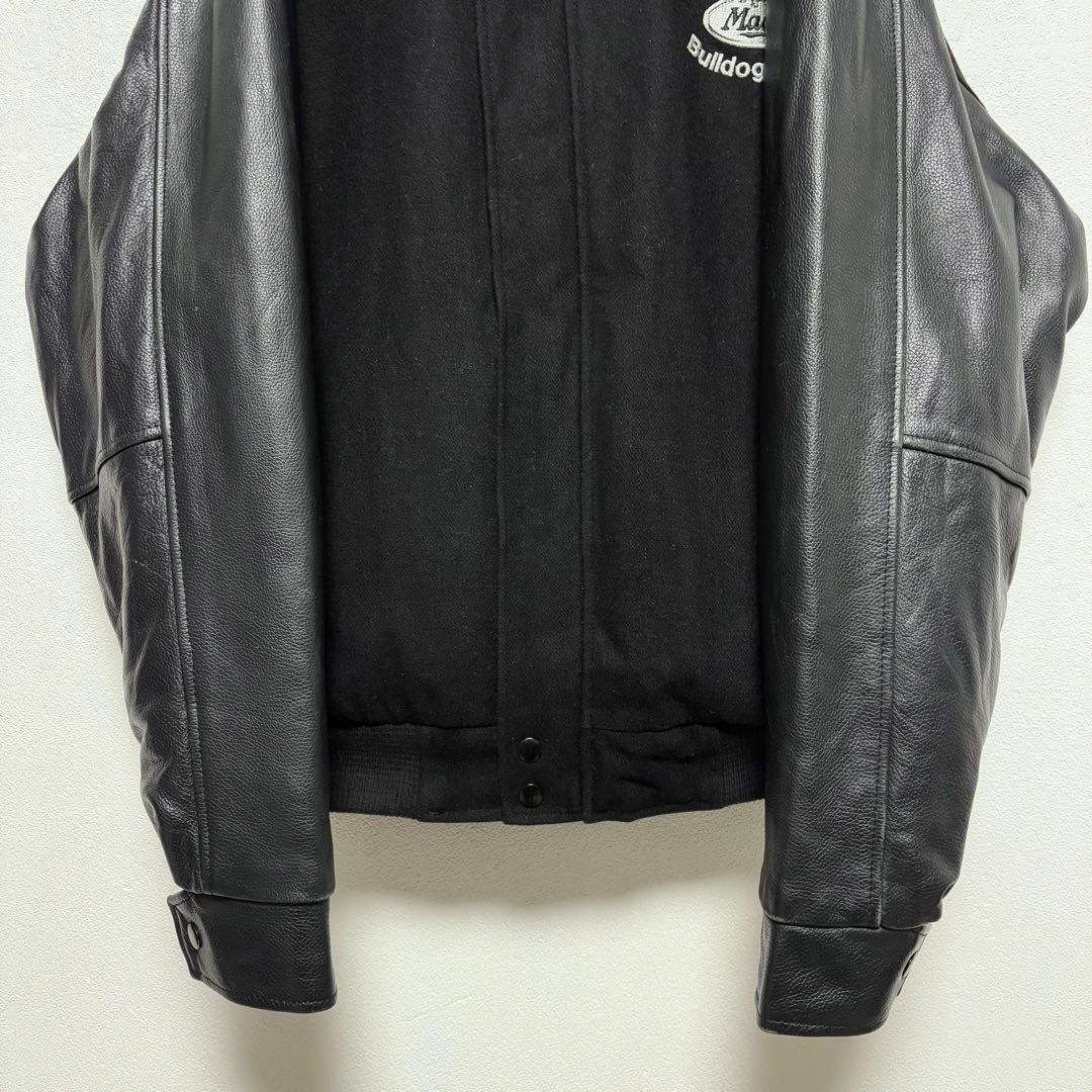 90s ビンテージ スタジャン リアルレザー ウール 本革 黒ブラック サイズM