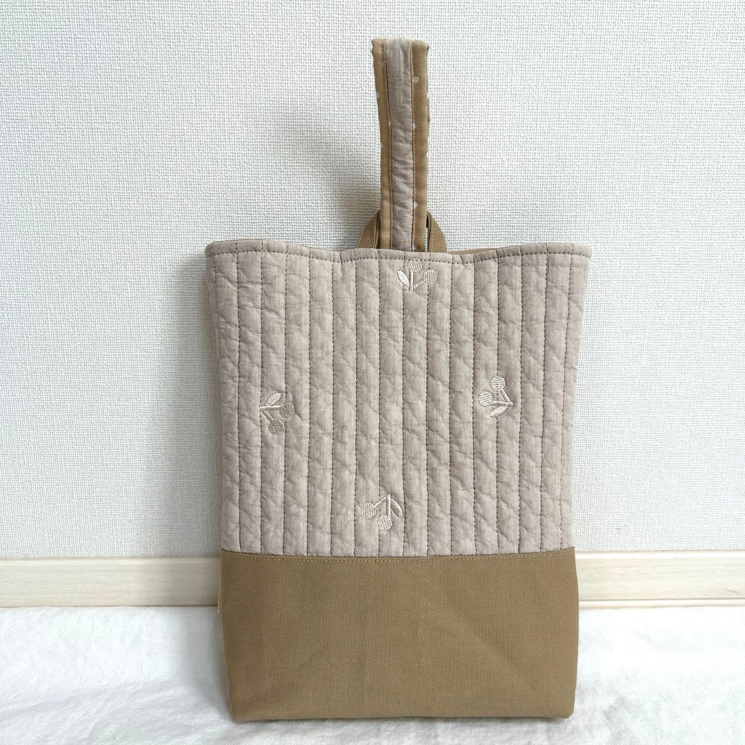 入園入学3点セット 【さくらんぼベージュヌビ】　女の子　レッスンバッグ　手提げ袋