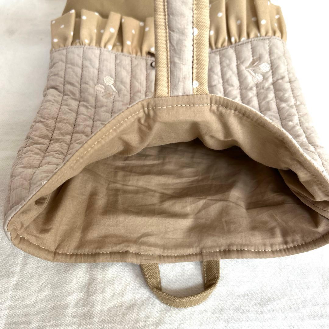 入園入学3点セット 【さくらんぼベージュヌビ】　女の子　レッスンバッグ　手提げ袋