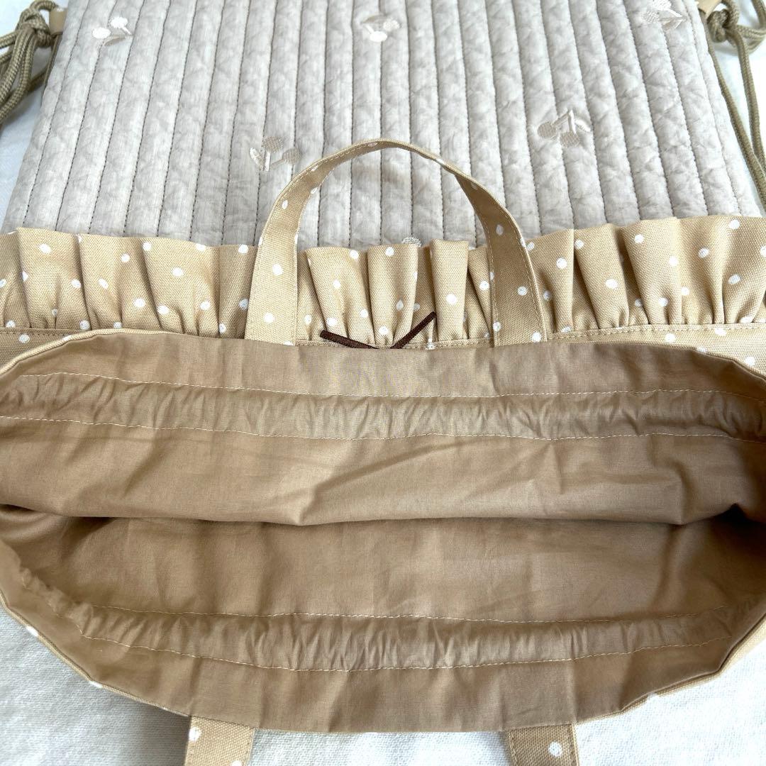 入園入学3点セット 【さくらんぼベージュヌビ】　女の子　レッスンバッグ　手提げ袋