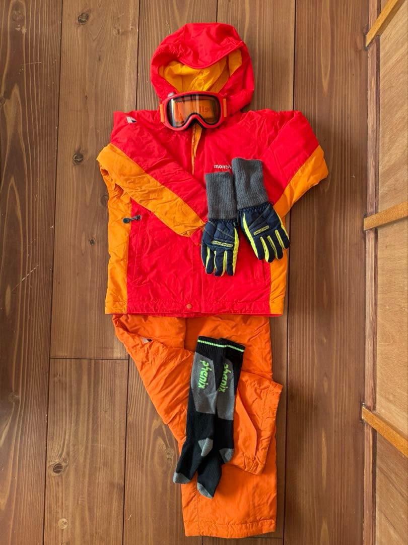 ゴーグル手袋付mont-bell 子ども用スキーウェア セット130モンベル