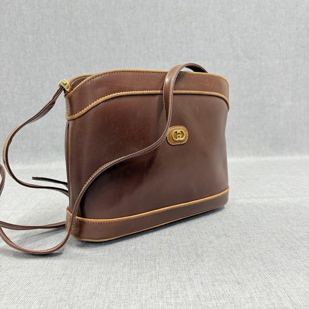希少 GUCCI オールドグッチ 革 ショルダーバッグ ブラウン ヴィンテージ