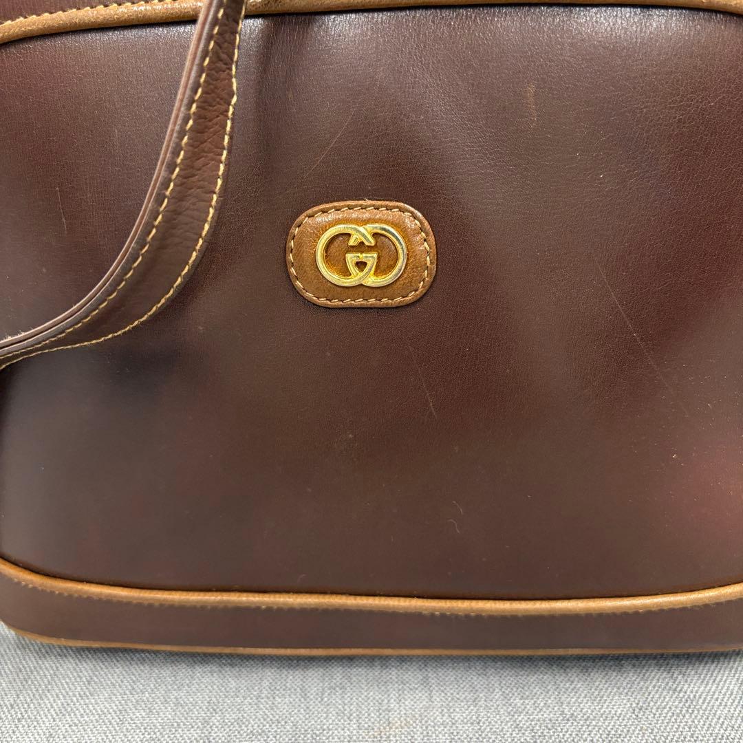 希少 GUCCI オールドグッチ 革 ショルダーバッグ ブラウン ヴィンテージ