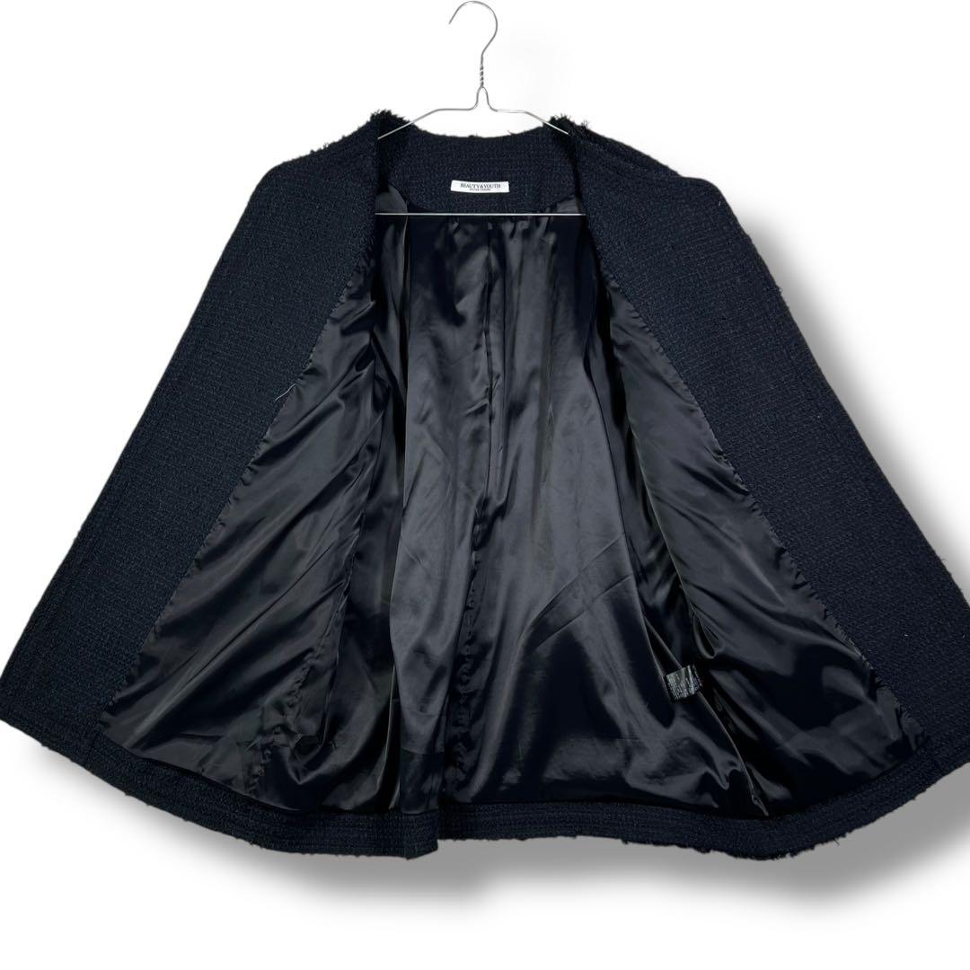 BEAUTY&YOUTH ツイード フリンジ ジャケット　ネイビー M