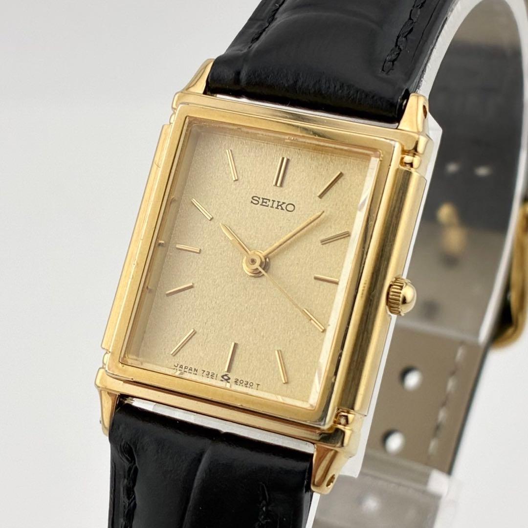 【美品/希少/電池交換済】SEIKO　腕時計　新品ベルト　ゴールド　クォーツ