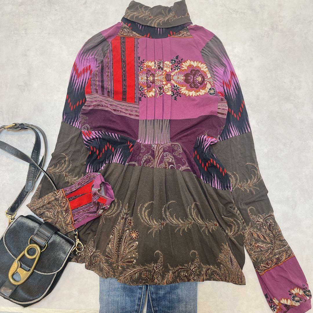 ETRO エトロ イタリア製 ペイズリー 総柄 タートルネック カットソー 46