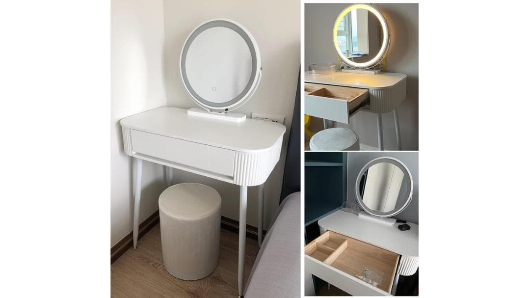 [売約済]ドレッサーデスク LEDミラー付き ホワイト Size : 70cm