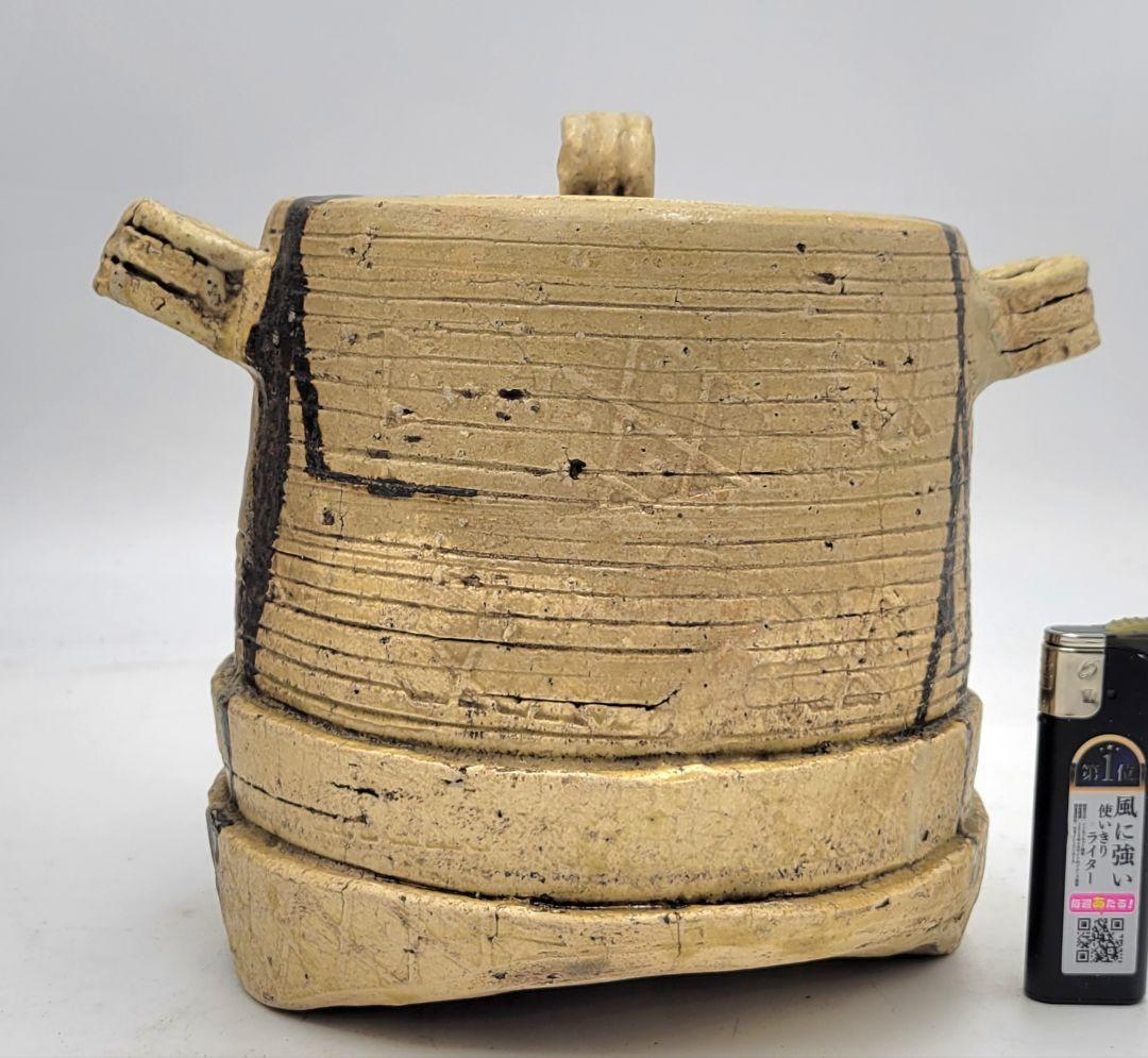 時代物　美濃伊賀　水指　古川庄作識　仕服　漆塗合わせ箱　茶道具　骨董品、美術品