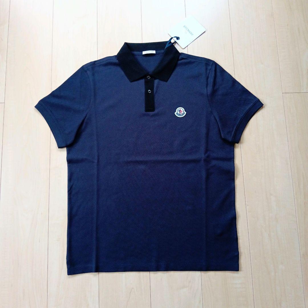 【新品】MONCLER 2トーンカラー 襟ロゴ ポロシャツ/鹿の子 M