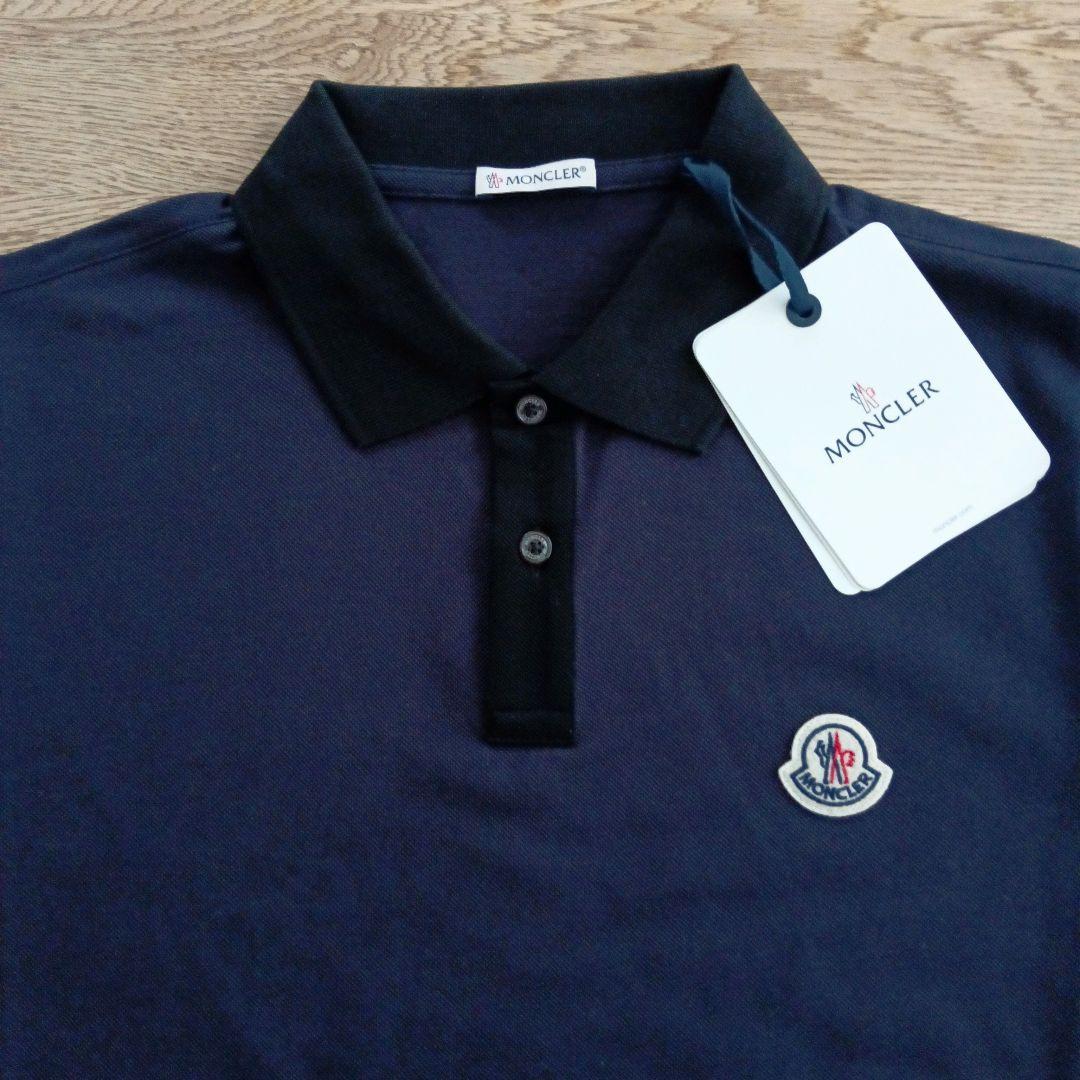 【新品】MONCLER 2トーンカラー 襟ロゴ ポロシャツ/鹿の子 M