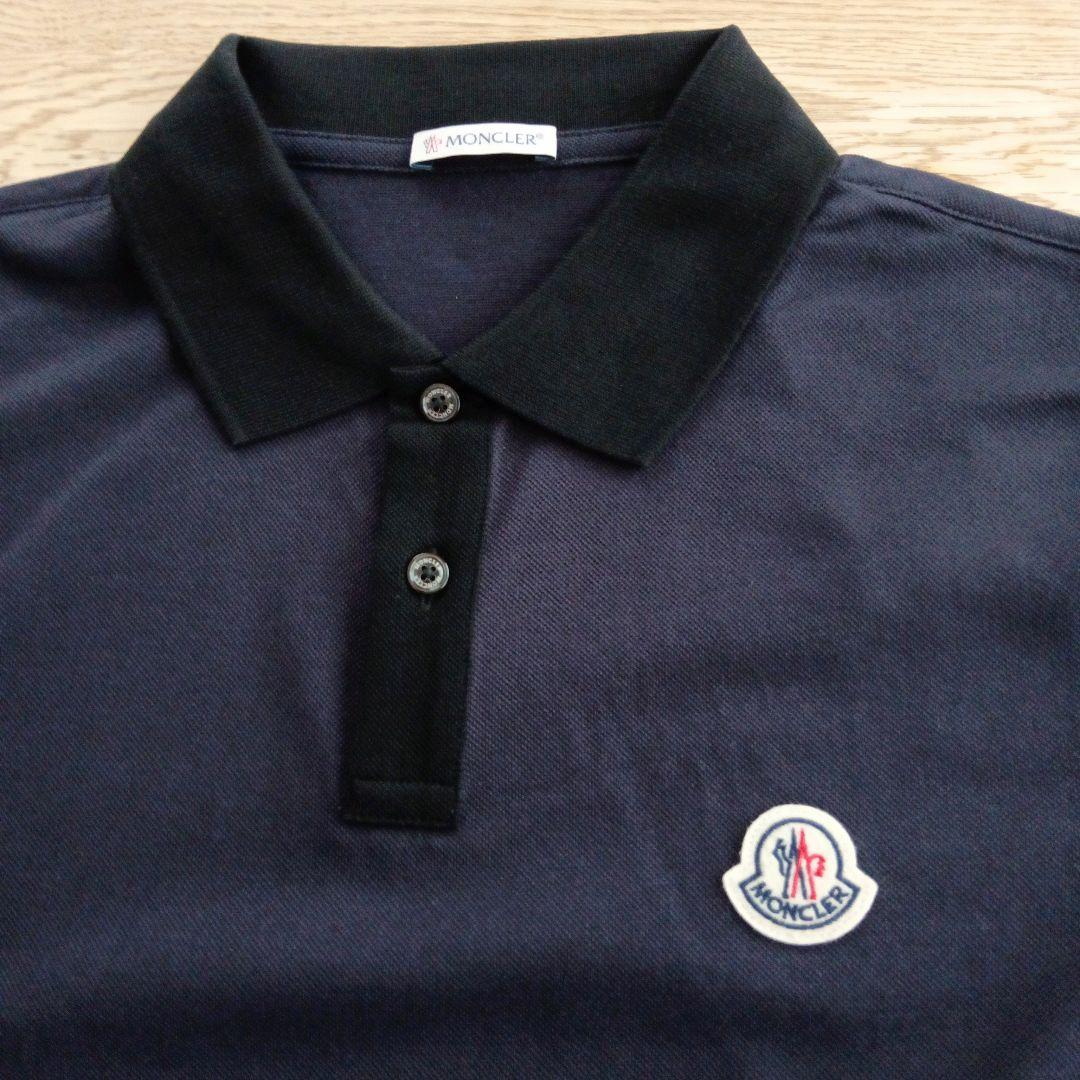 【新品】MONCLER 2トーンカラー 襟ロゴ ポロシャツ/鹿の子 M