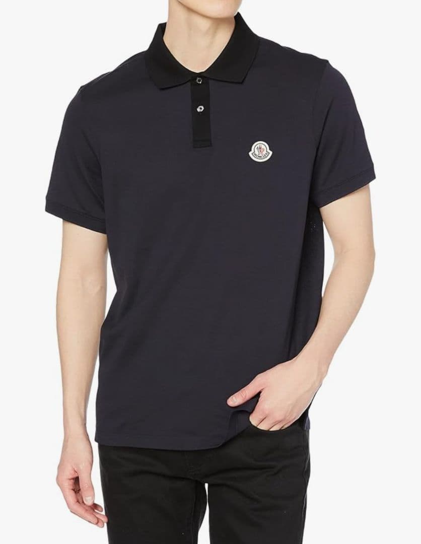 【新品】MONCLER 2トーンカラー 襟ロゴ ポロシャツ/鹿の子 M