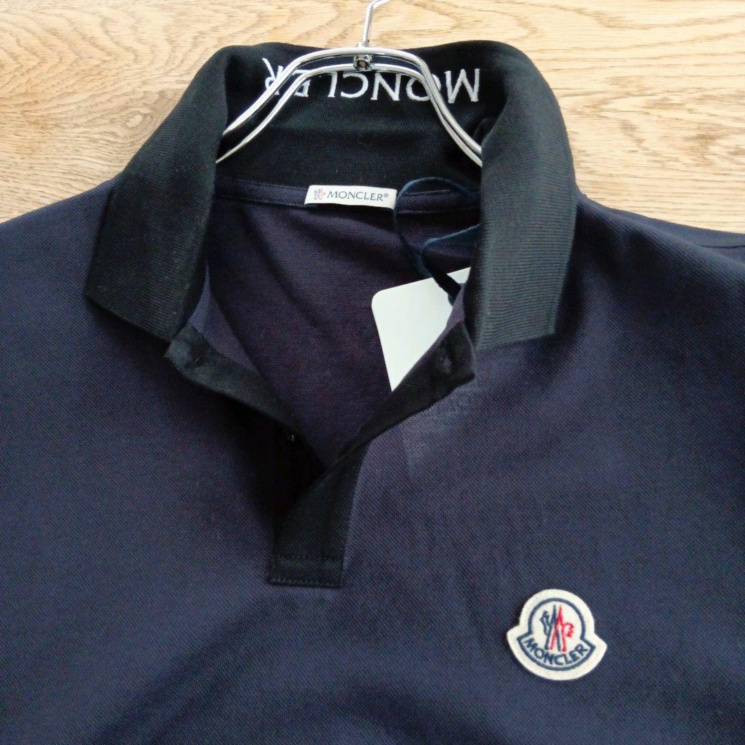 【新品】MONCLER 2トーンカラー 襟ロゴ ポロシャツ/鹿の子 M