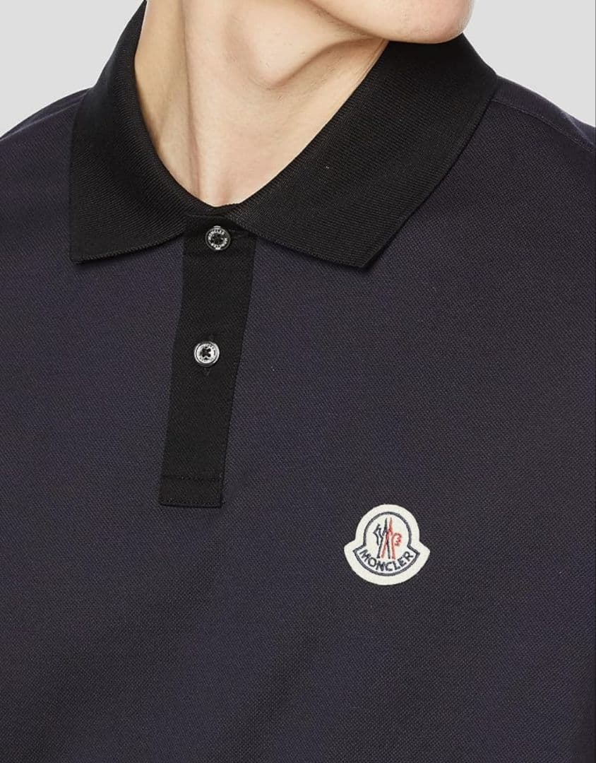 【新品】MONCLER 2トーンカラー 襟ロゴ ポロシャツ/鹿の子 M