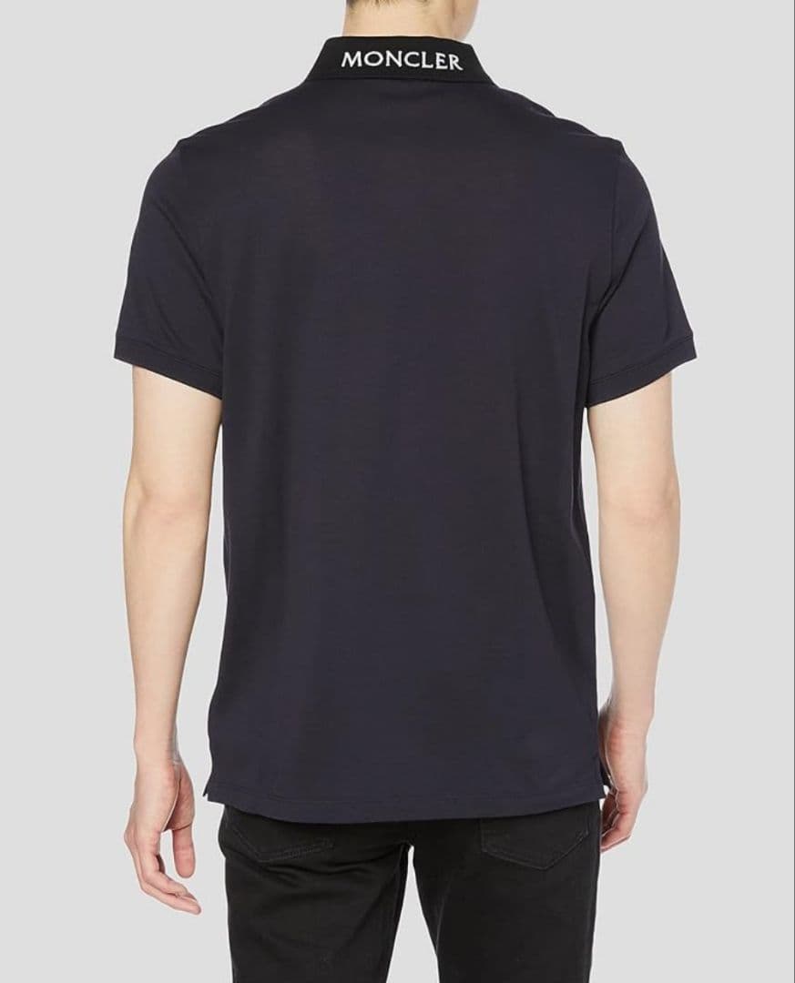 【新品】MONCLER 2トーンカラー 襟ロゴ ポロシャツ/鹿の子 M