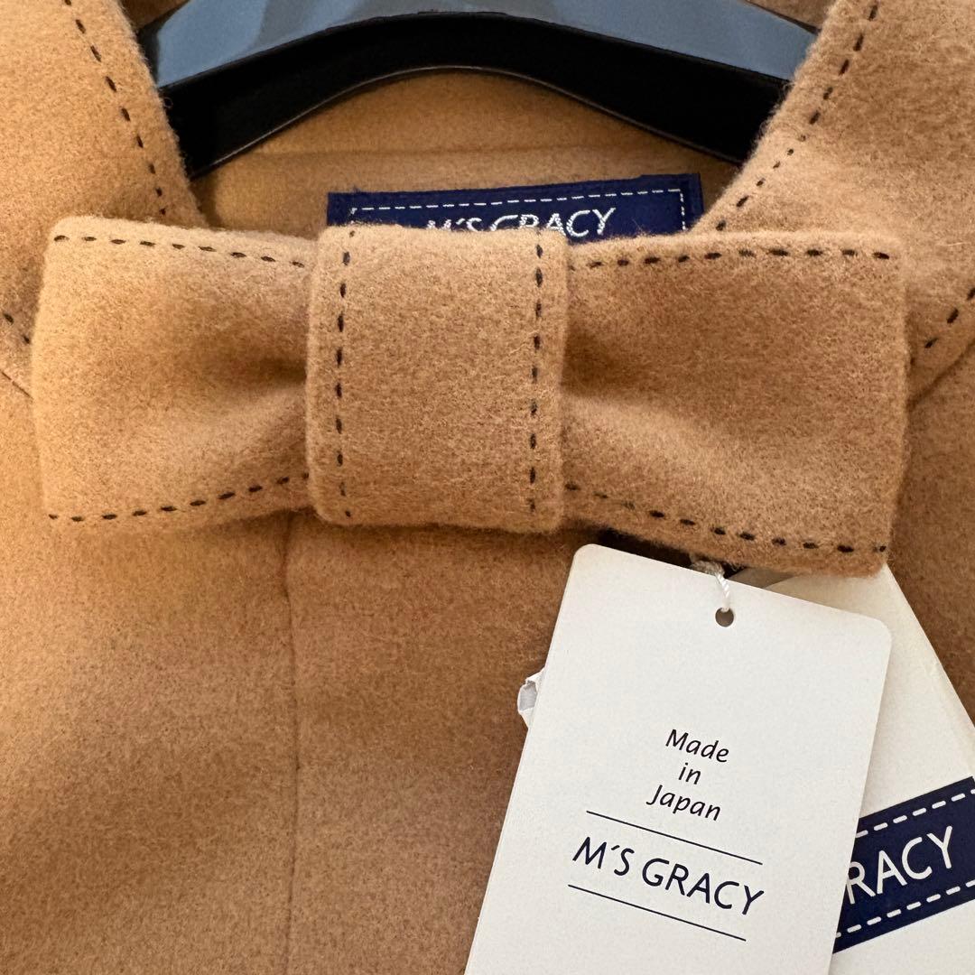 【新品同様　タグ付き】リボン　ウール　ステッチ　コート　ベージュ　38