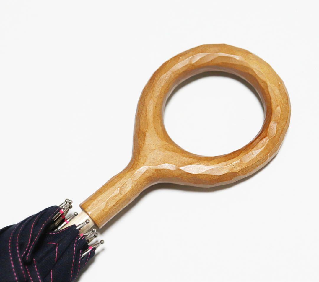 新品 日本製 デニム調生地使用 上品木製わっかハンドル 高級長傘 日傘 8本骨