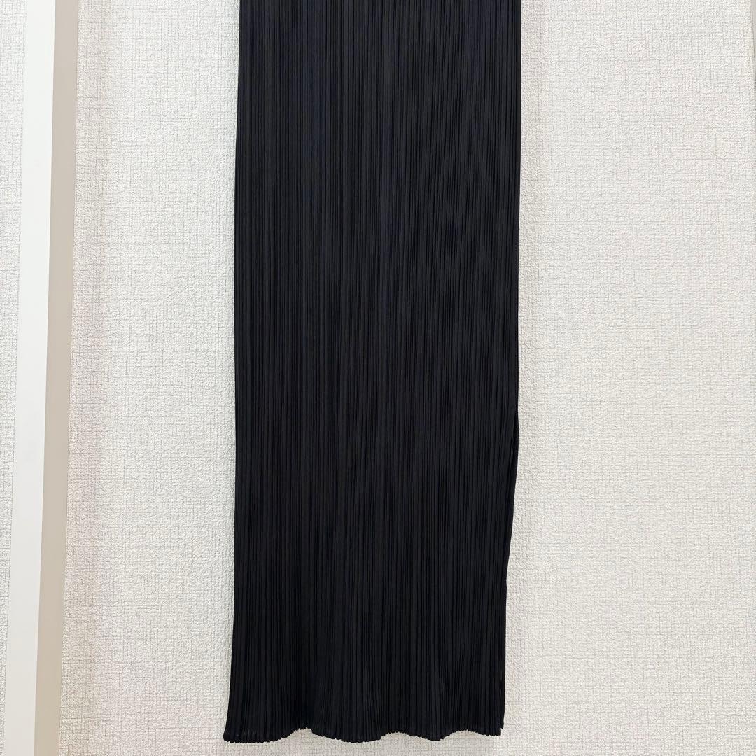 美品　プリーツプリーズ　ロングワンピース　スリット　ブラック　サイズ2
