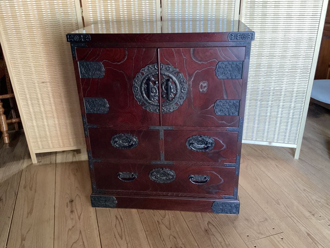 [智花] 時代箪笥　民芸箪笥　装飾金具　整理箪笥