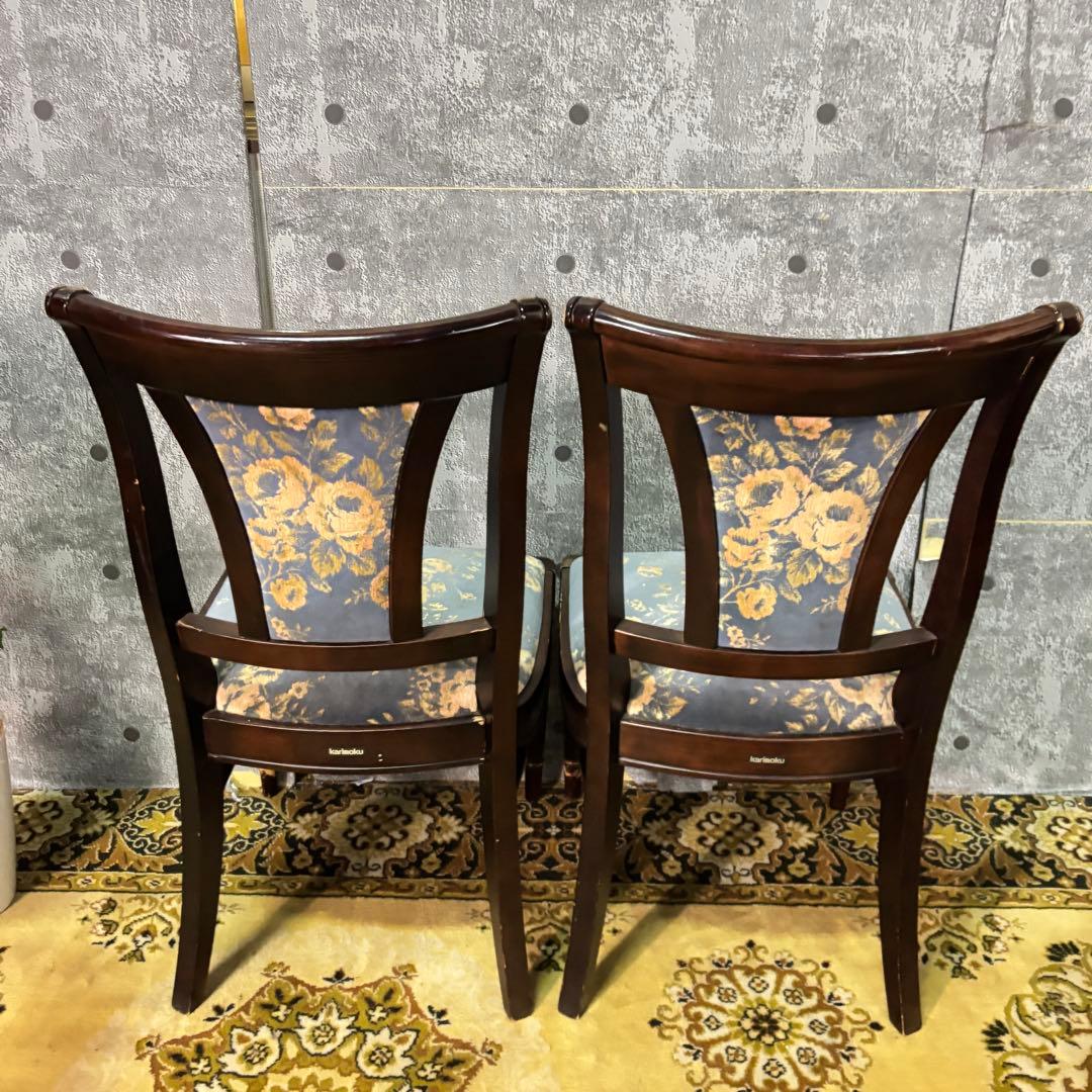 ꧁カリモク家具 karimoku꧂花柄ダイニングチェア2脚 食卓椅子 いす イス