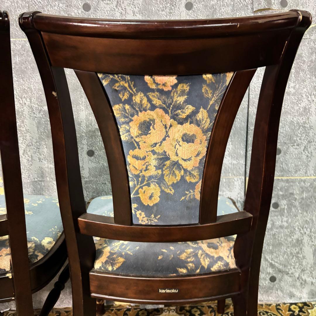 ꧁カリモク家具 karimoku꧂花柄ダイニングチェア2脚 食卓椅子 いす イス