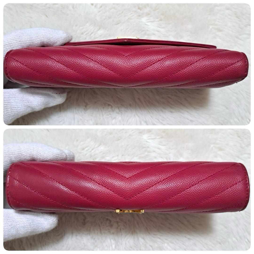 サンローラン　長財布　二つ折り　カサンドラ　キャビアスキン　Vステッチ　レザー