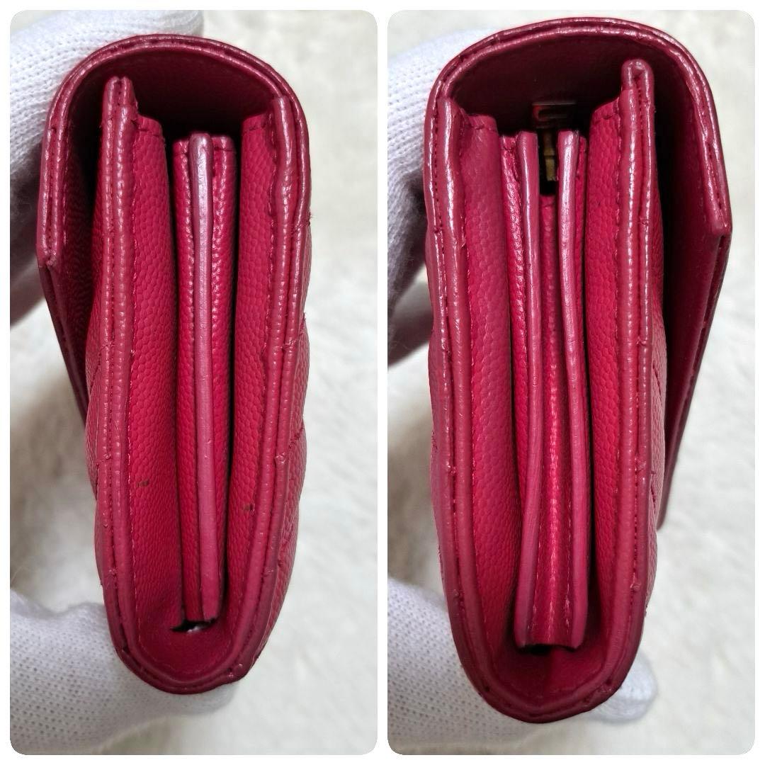 サンローラン　長財布　二つ折り　カサンドラ　キャビアスキン　Vステッチ　レザー